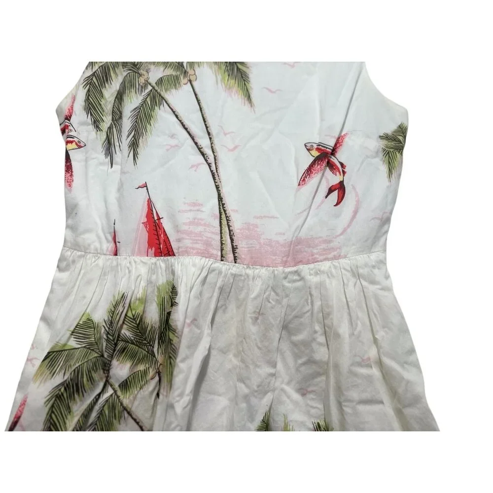 JCrew Barbados Map Palm Tree Fish Novelty Midi Dress Womens 10 Tropical Vacation - Picture 16 of 16